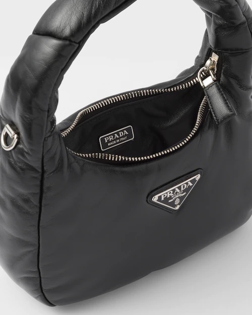 Prada Enamel Triangle-logo Leather Shoulder Bag In Black