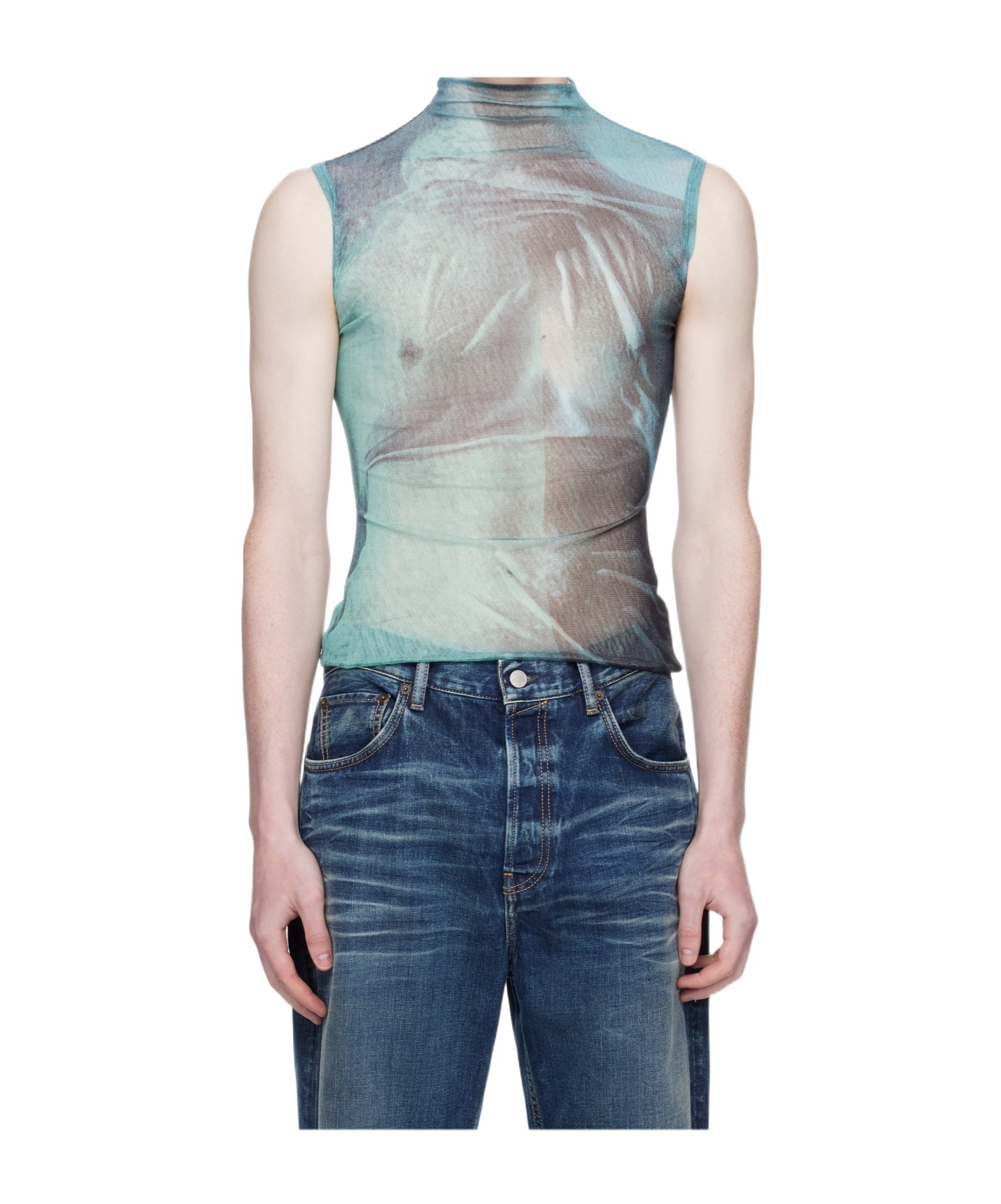 Jean Paul Gaultier Blue Printed Water Turtleneck In Blue