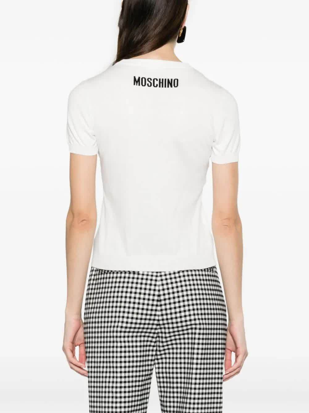 Moschino Slogan Intarsia-knit Cotton Jumper In White