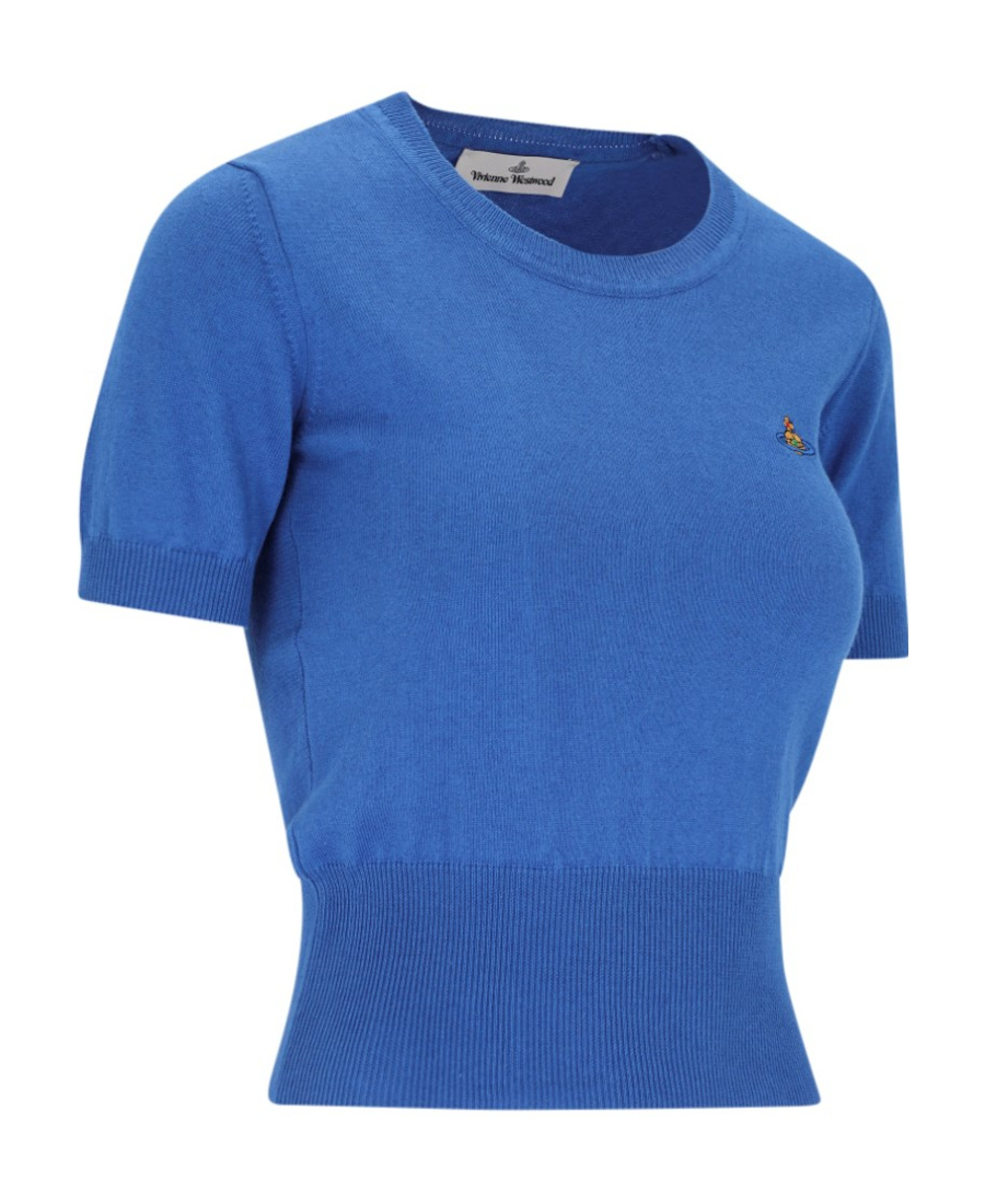 Vivienne Westwood Bea Logo Cotton & Cashmere Knit Top In Blue