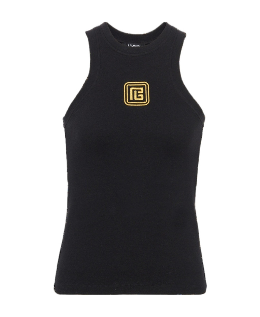 Balmain Sleeveless Top With Pb In Black