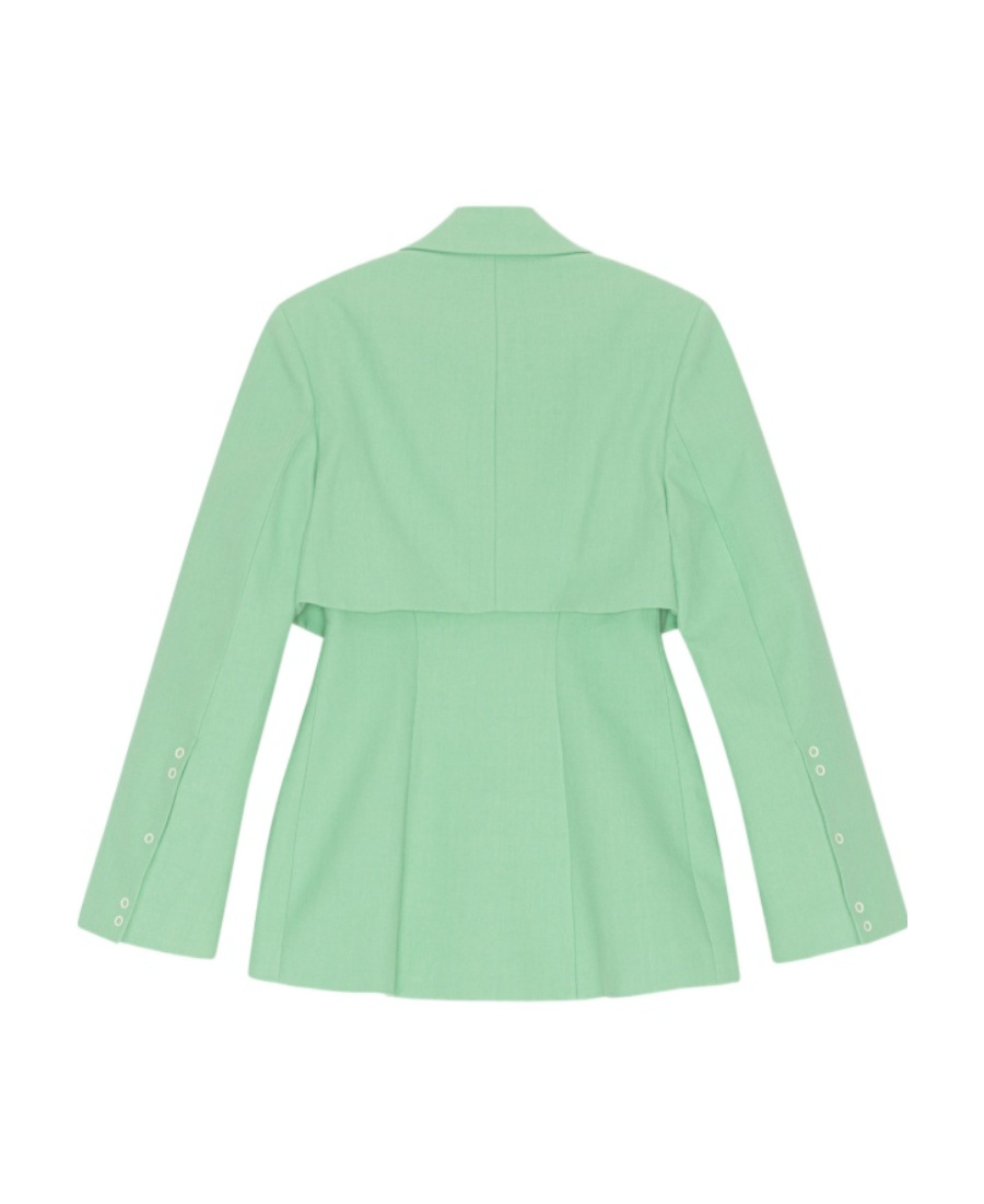 Ganni + Net Sustain Layered Organic Cotton-voile Blazer In Green