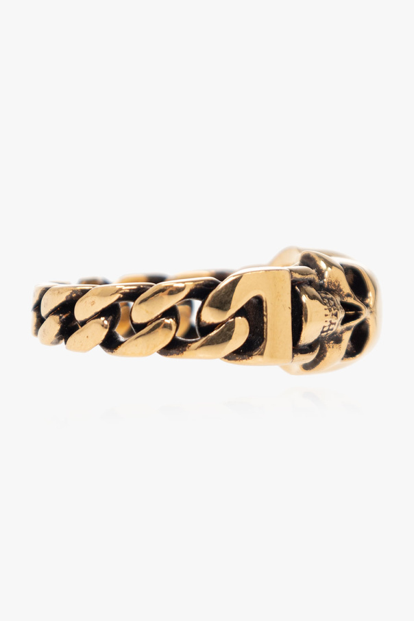 Alexander Mcqueen Skull Chain Ring In Yellow