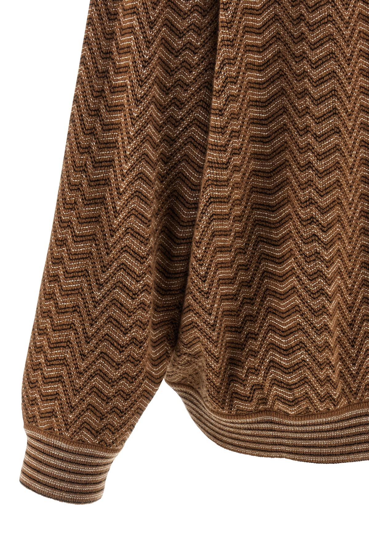 Missoni Chevron Pattern Long Sleeve Collared Sweater In Brown