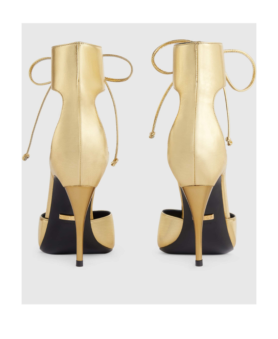 Gucci Ankle-cuff Metallic Leather Pumps In Nude