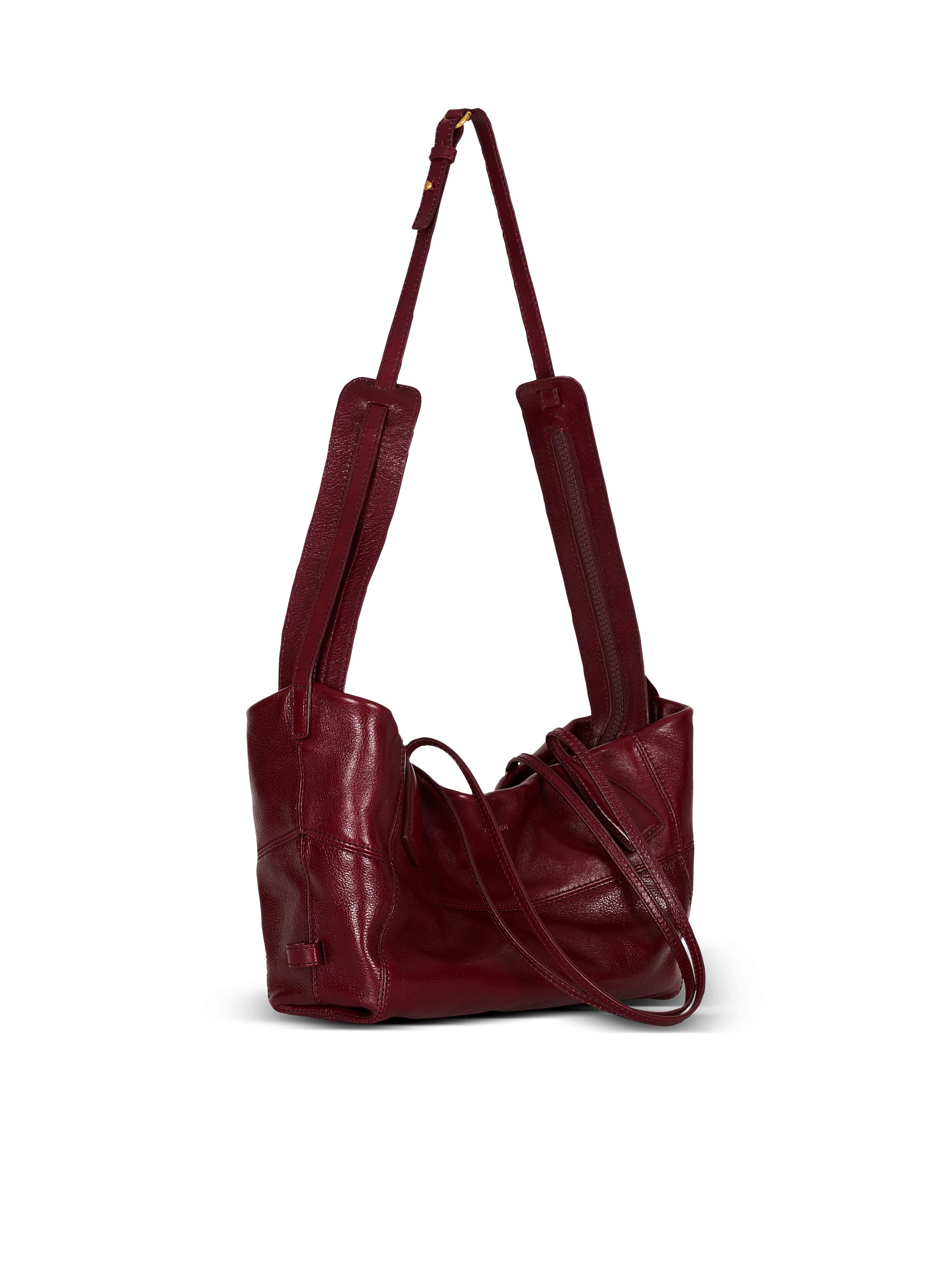 Balmain Small Track Zips Leather Shoulder Bag In Brown