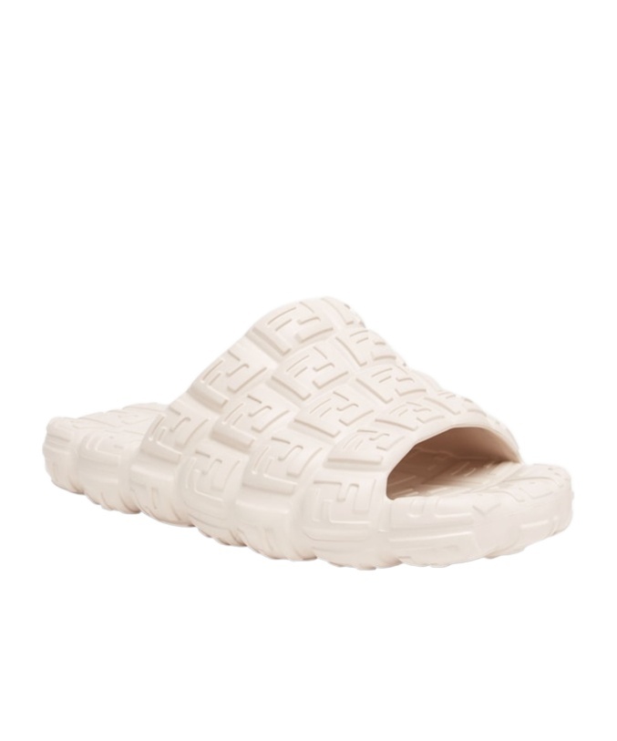 Fendi Logo Embossed Cloud Slides In White