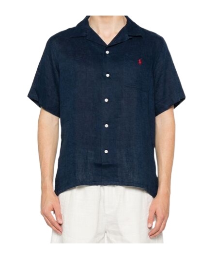 Polo Ralph Lauren Icon Logo Short Sleeve Revere Collar Linen Shirt Classic Oversized Fit In Black
