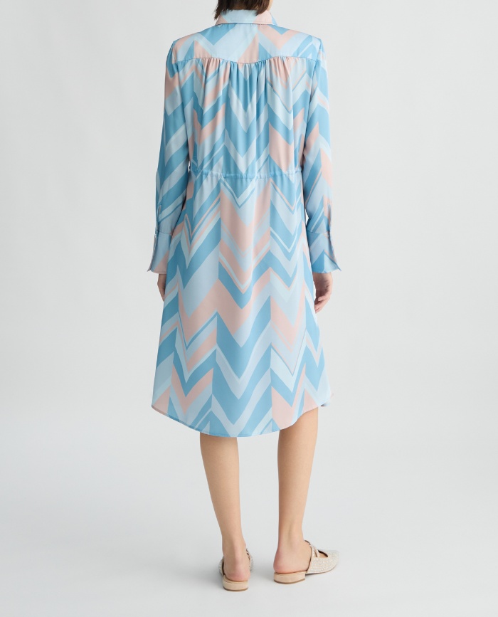 Liu •jo Liu Jo Chevron Pattern Midi Dress With Cinched Waist In Blue