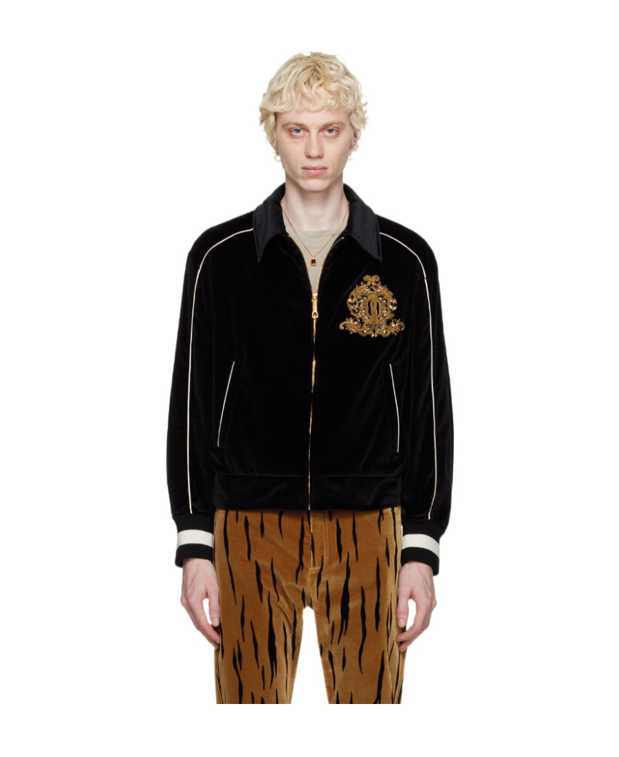 Bally Black Embroidered Bomber Jacket In Black