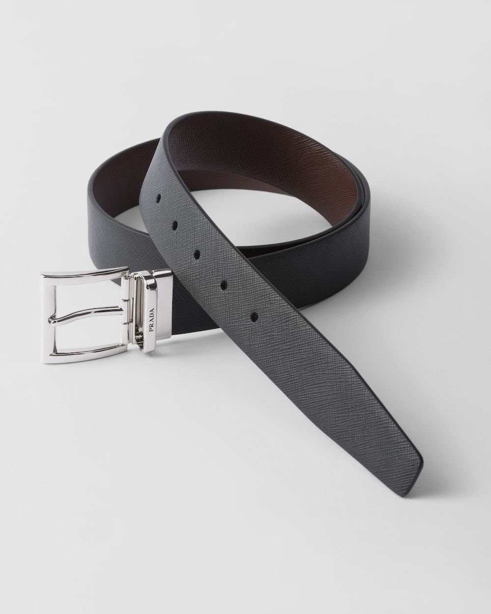 Prada Saffiano Leather Reversible Belt In Black