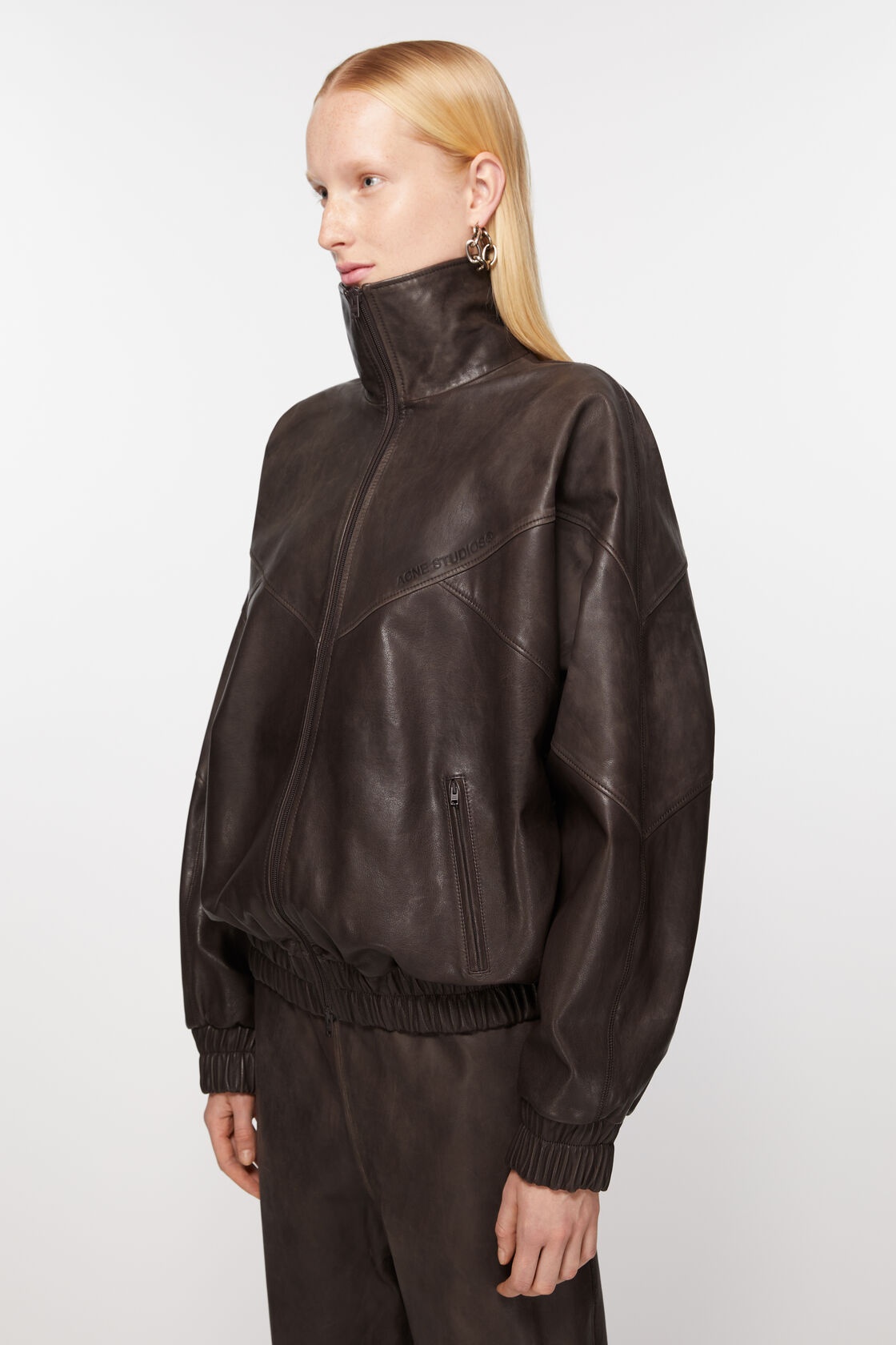 Acne Studios Leather Zipped Jacket In Brown