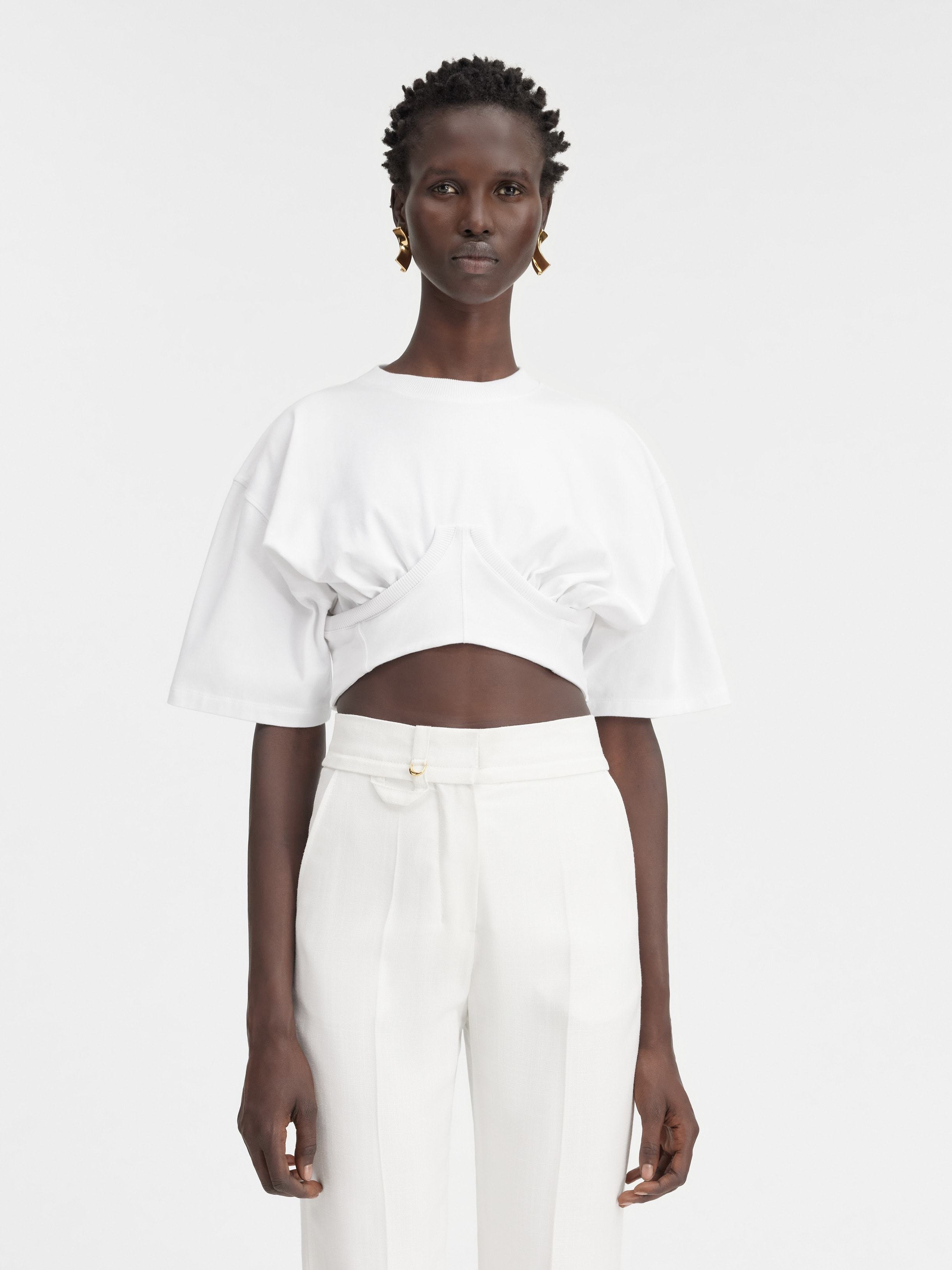 Shop Jacquemus Caraco Cropped T-shirt In White
