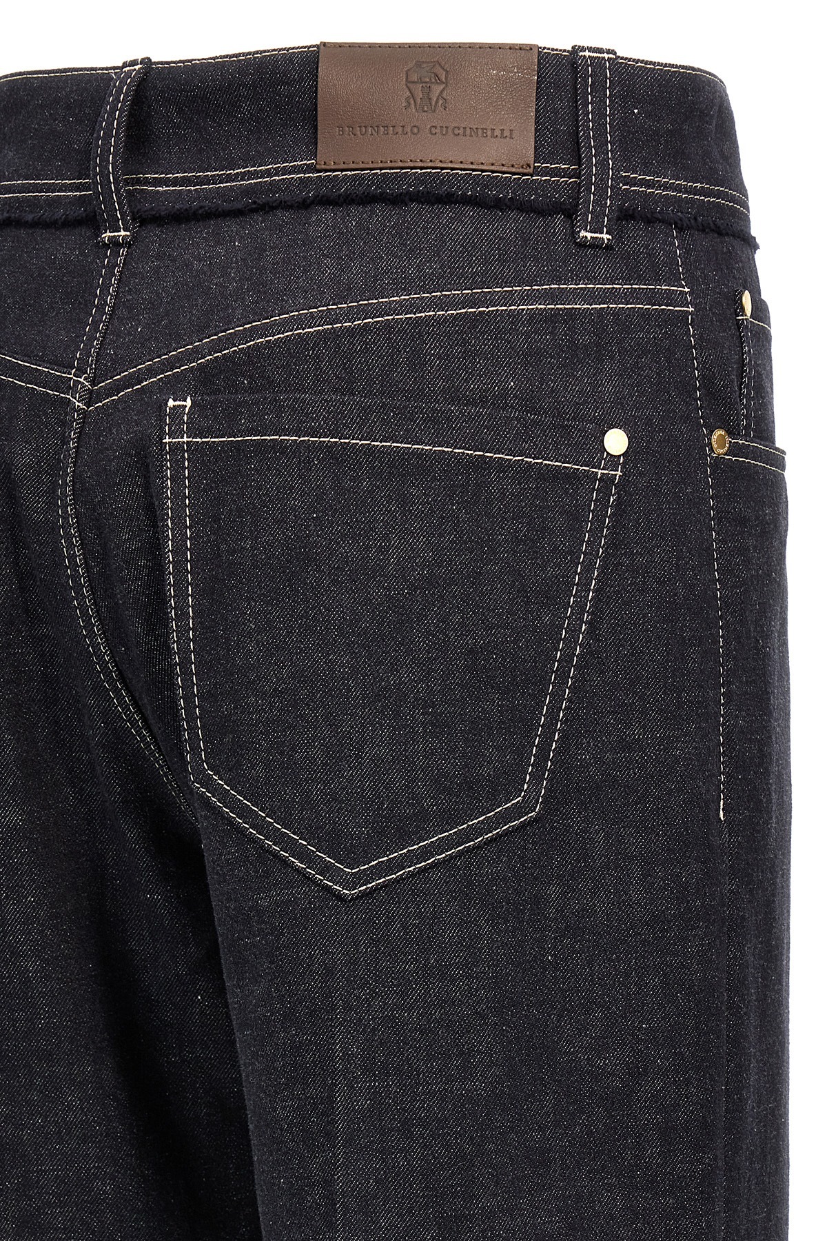 Brunello Cucinelli Women Crop Denim Trousers With Turn-ups In Black