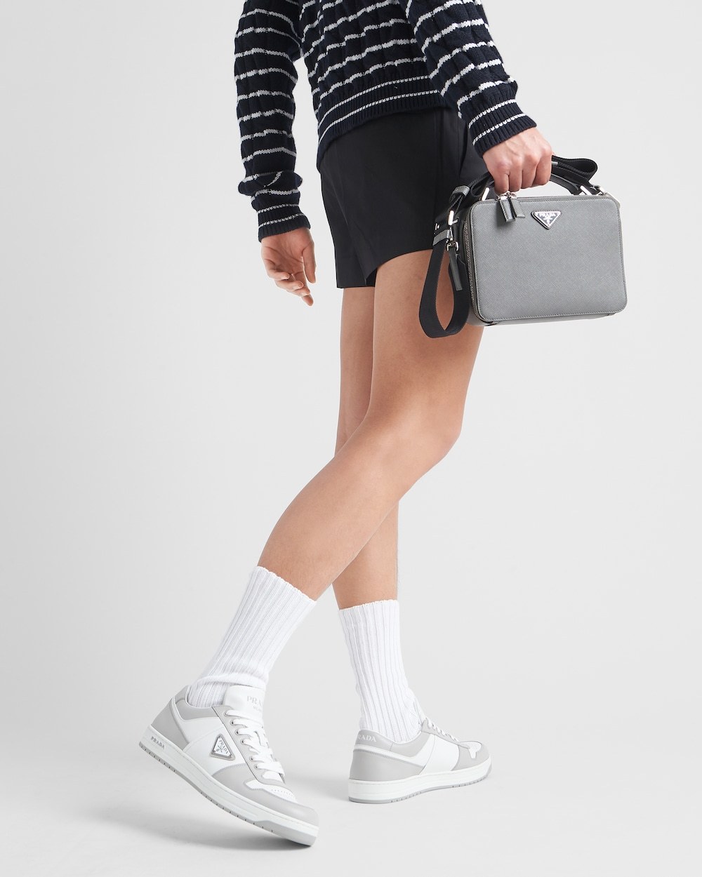 Prada Leather Sneakers Downtown Two-tone Silhouette In White
