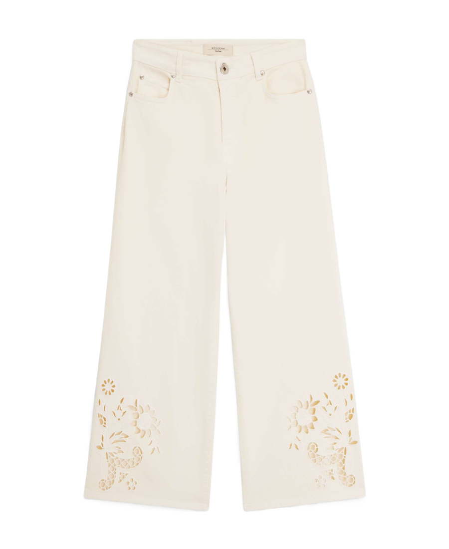 Weekend Max Mara Wool Canvas Wide-leg Pants In White