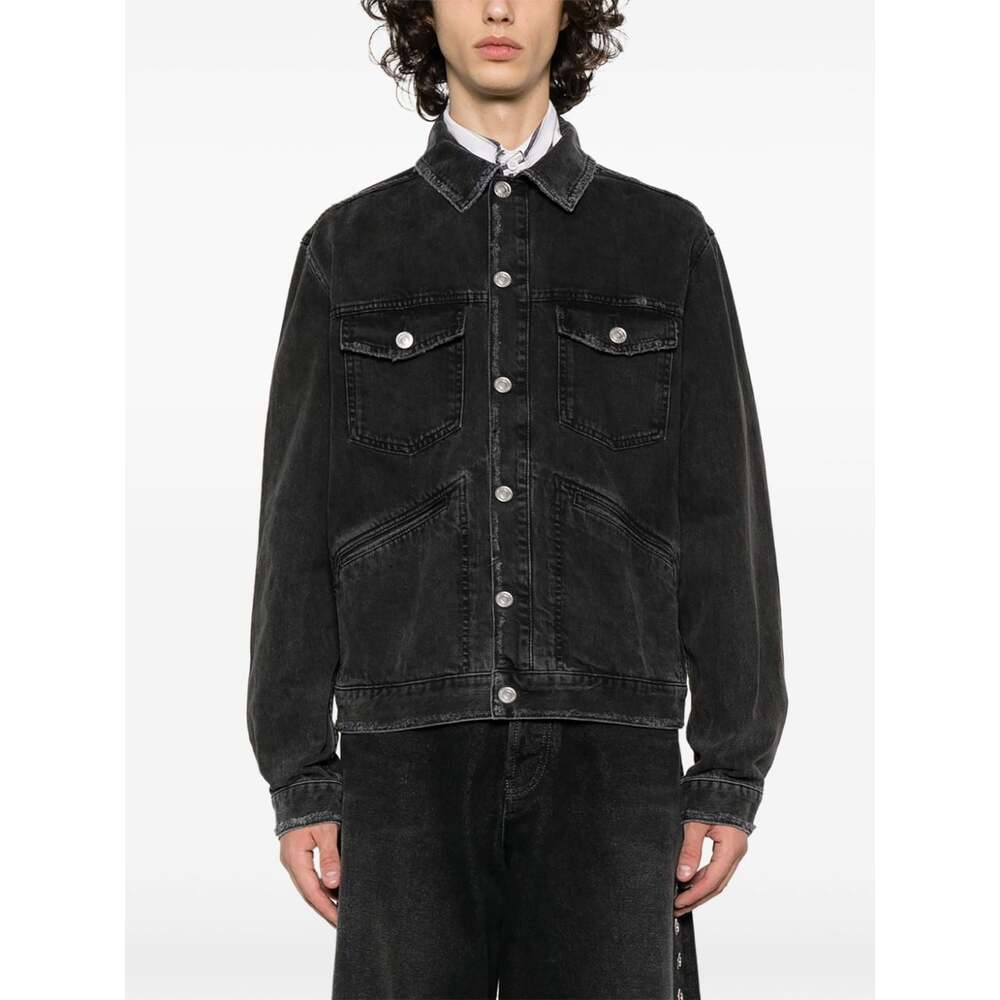 Isabel Marant Jango Logo-embroidered Faded Denim Jacket In Black