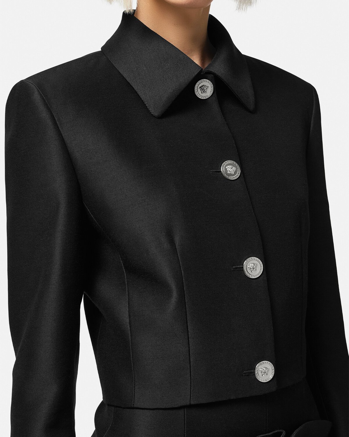 Versace Women Informal Sculptural Wool Silk Jacket In Black