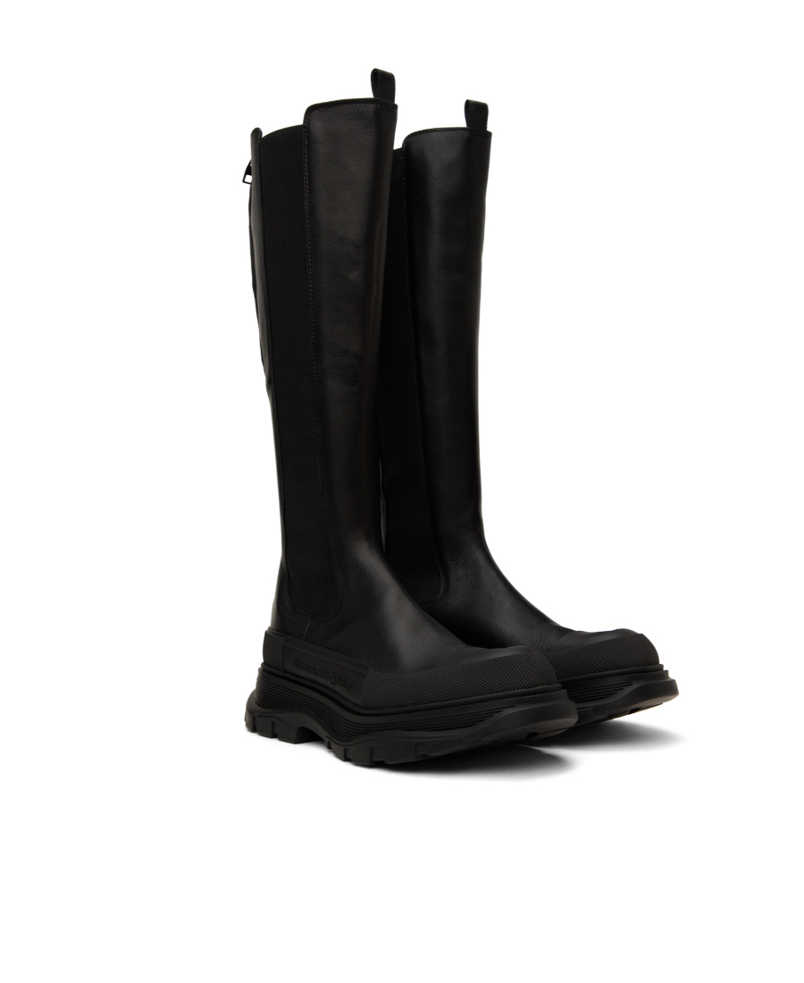 Alexander Mcqueen Round-toe Knee-high Boots In Black