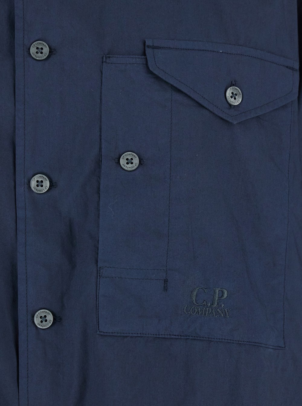 C.p. Company Blue Shirt With Classic Collar And Logo Lettering Embroidery On The Front In Blue