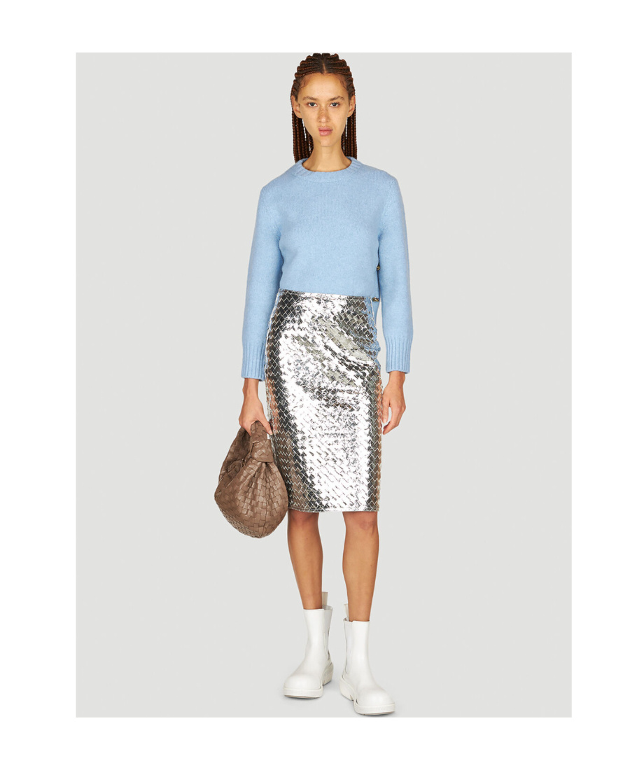 Bottega Veneta Felted Wool Knit Sweater With Side Buttons In Blue
