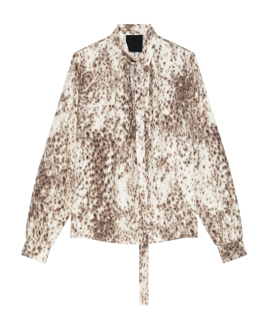 Givenchy Women's Blouse In Silk With Snow Leopard Print And Lavalliere In Nude