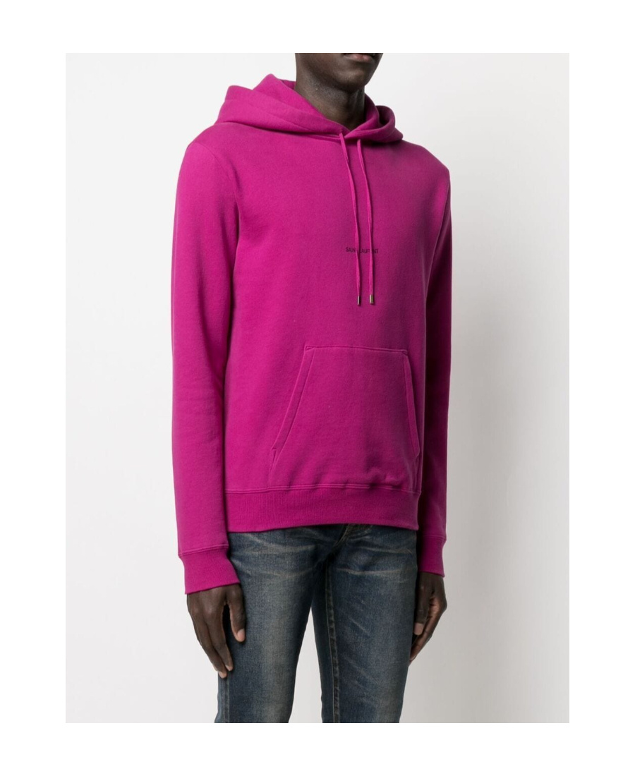 Saint Laurent Logo Printed Drawstring Hoodie In Purple