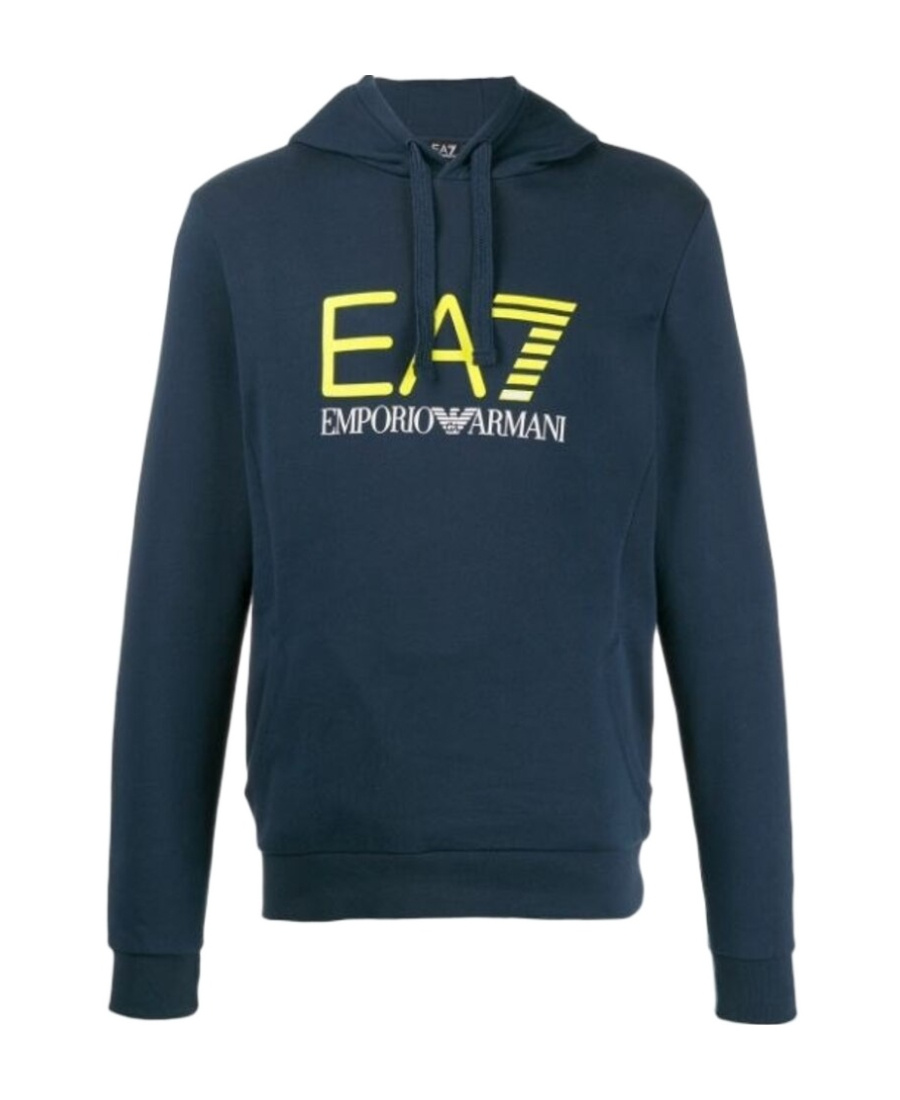 Ea7 Logo Hooded Sweater In Blue