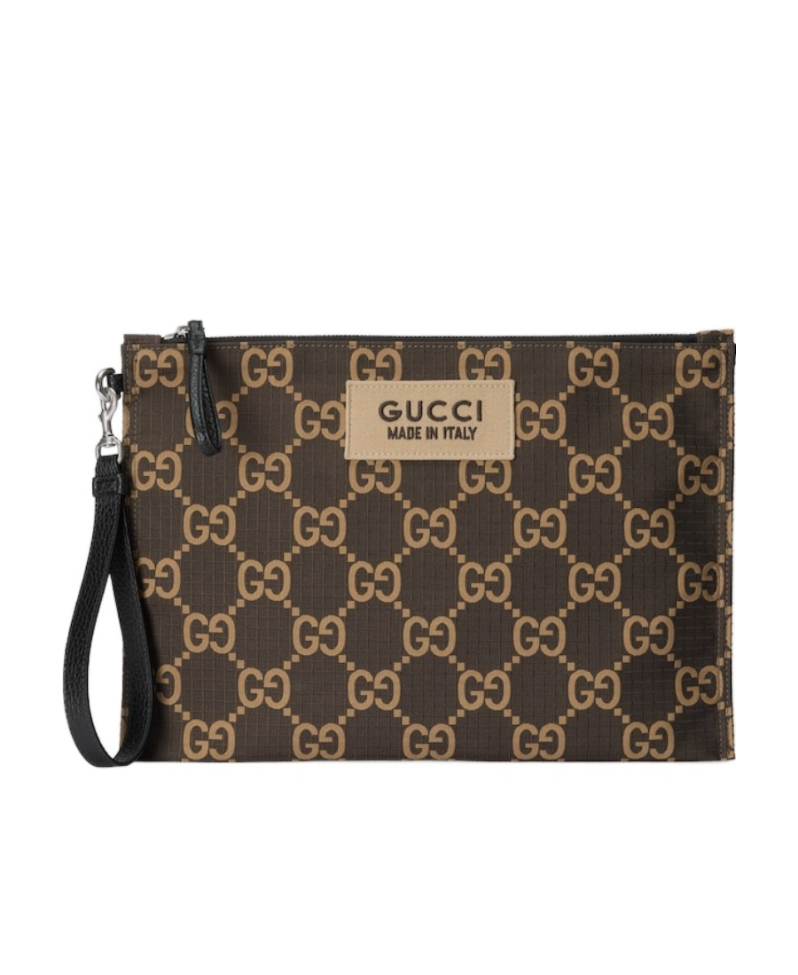 Gucci Gg Recycled Polyester Clutch In Brown