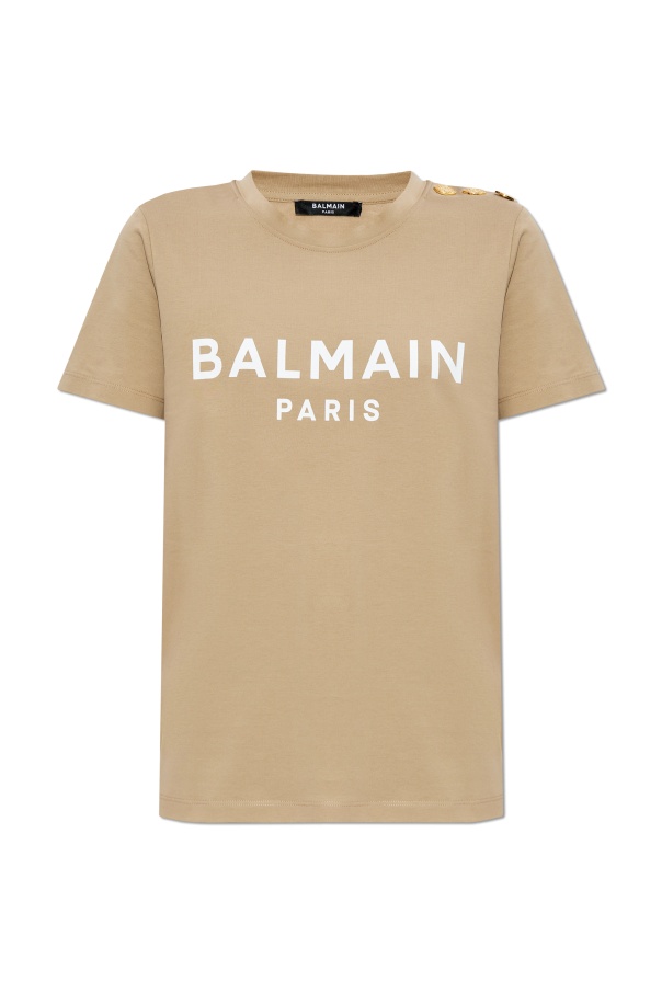 Balmain Logo Print T-shirt Beige In Nude