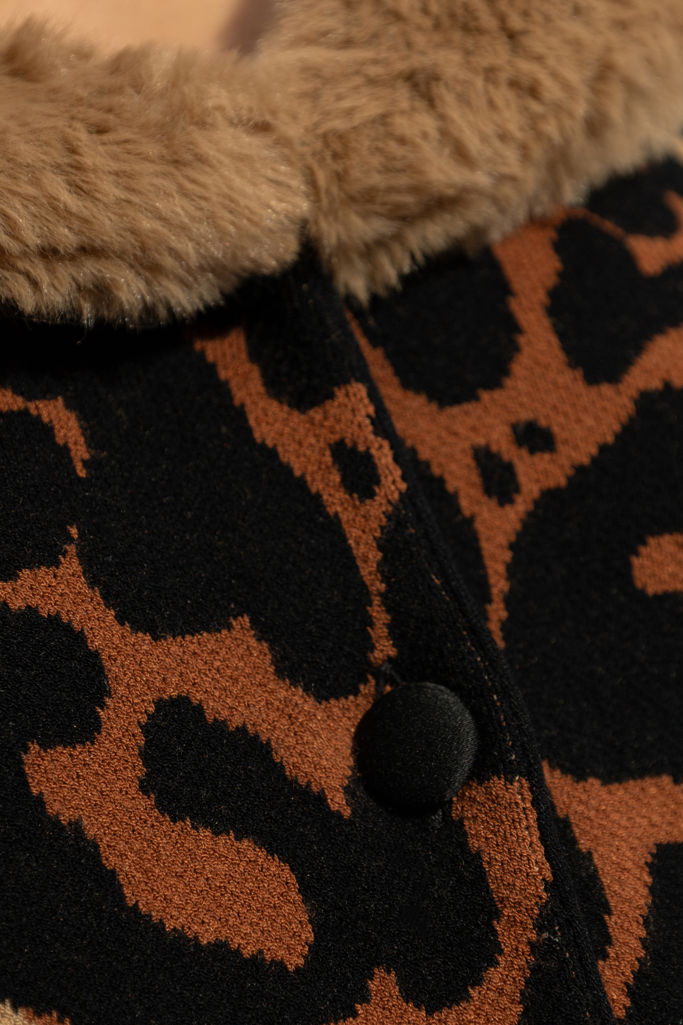 Blumarine Viscose Blend Cardigan With Faux Fur Collar In Brown