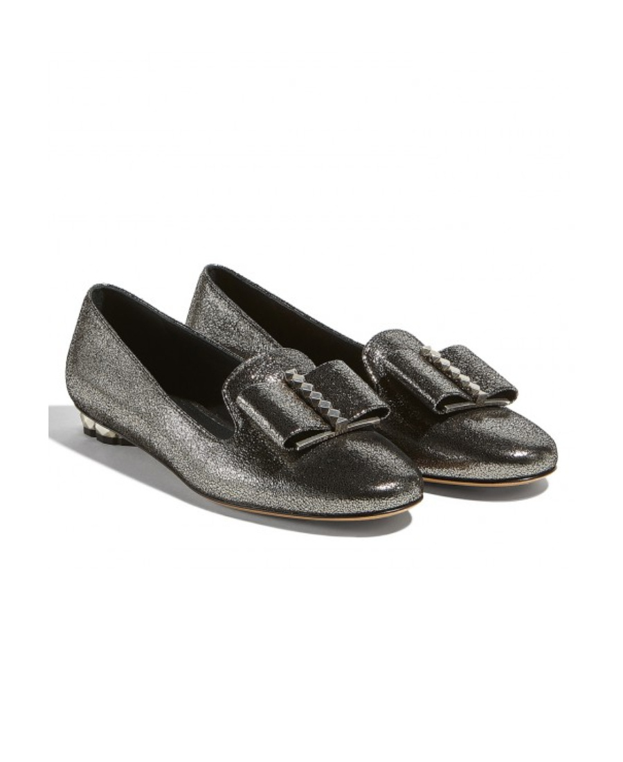 Ferragamo Geometric Heel Loafers In Gray