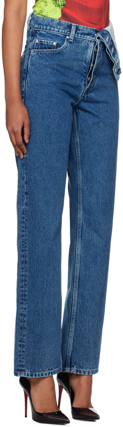 Y/project Asymmetric Waist Five-pocket Jeans In Blue