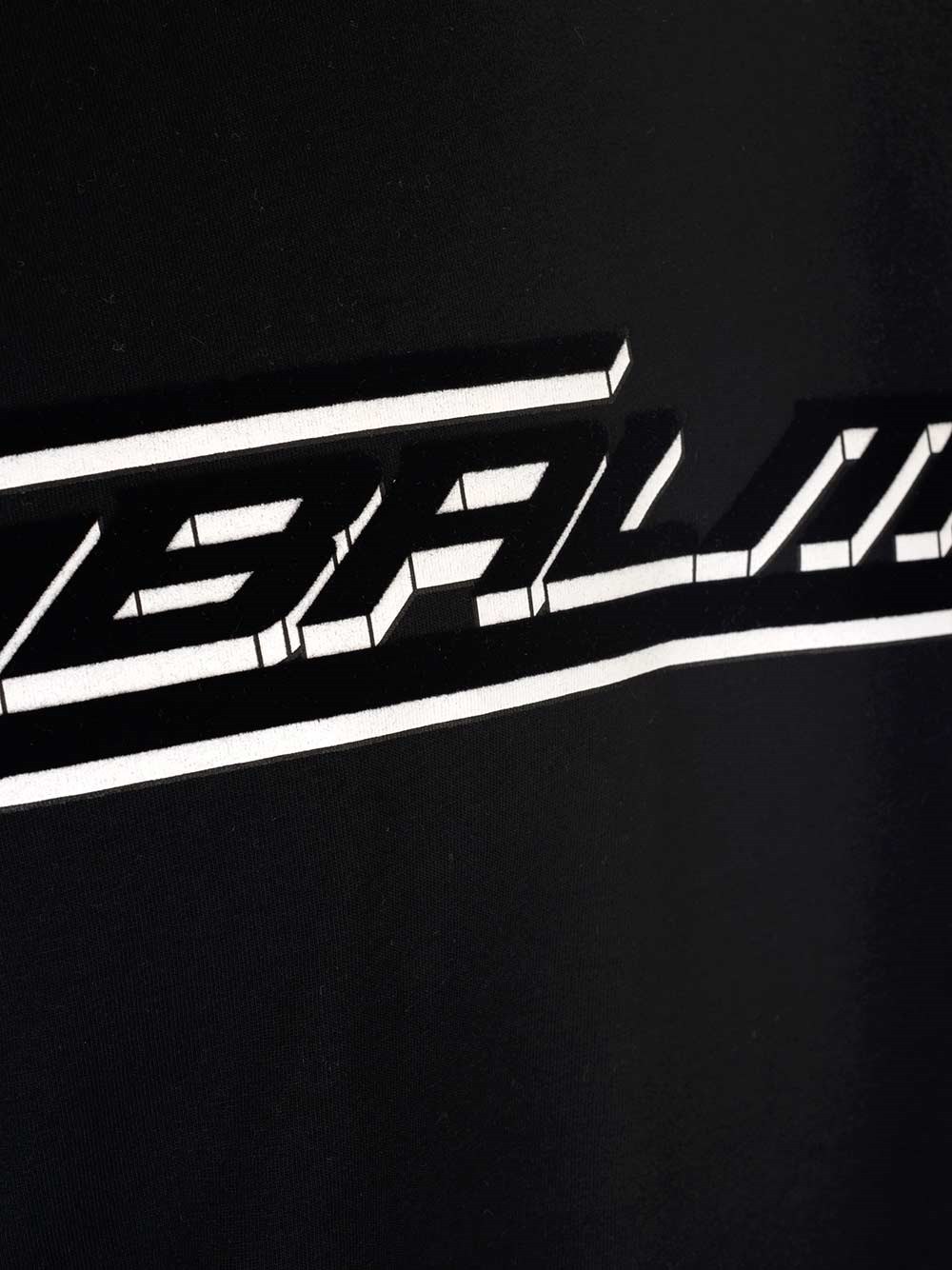 BALMAIN FLOCKED BLACK COTTON T-SHIRT WITH WHITE BALMAIN LOGO PRINT 