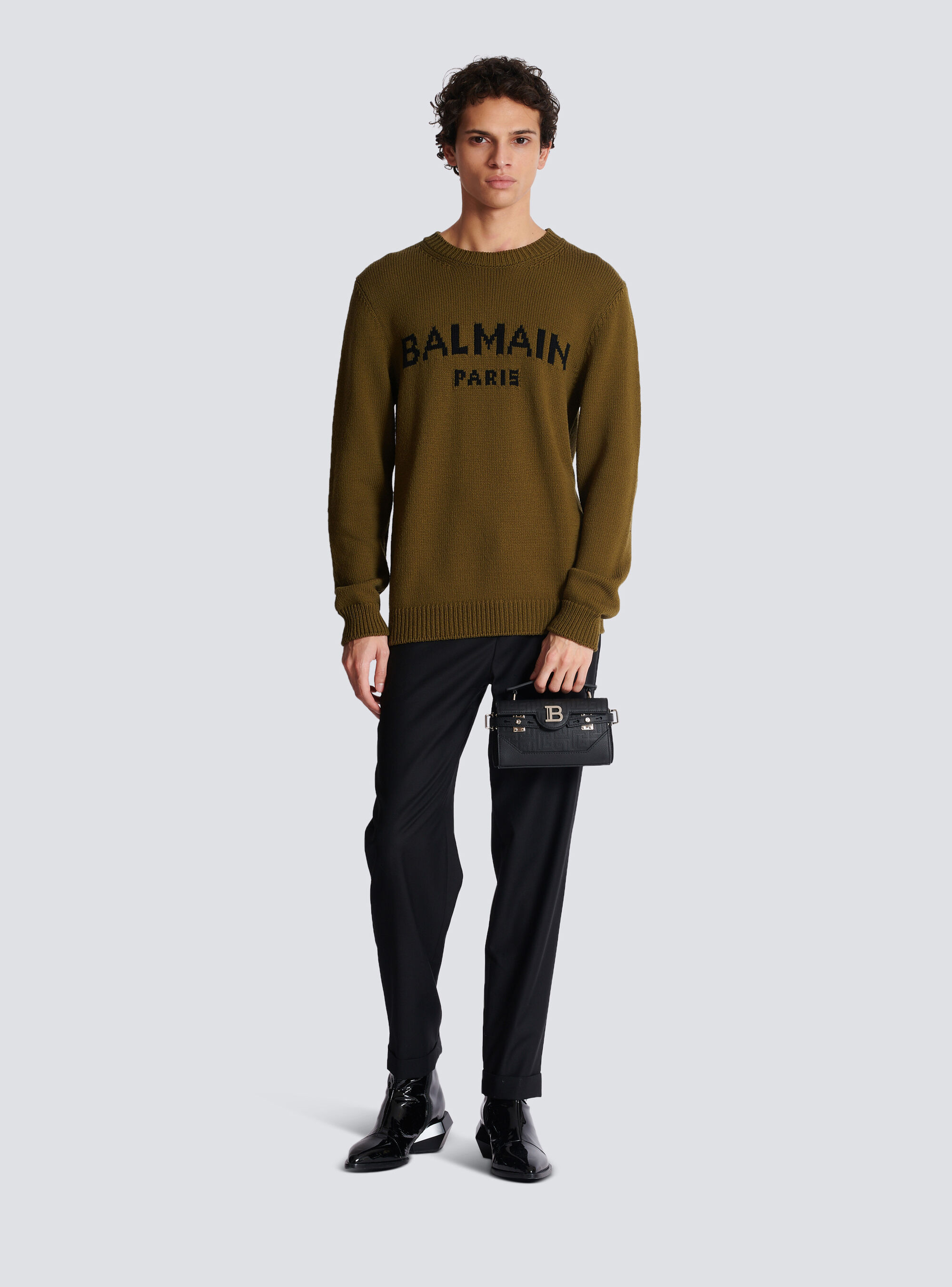Shop Balmain Wool Paris Jumper In Brown