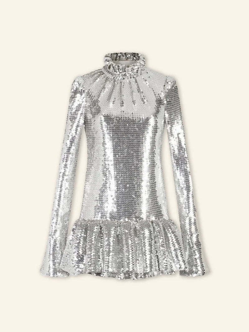 Rabanne Long Sleeved Dress In Gray