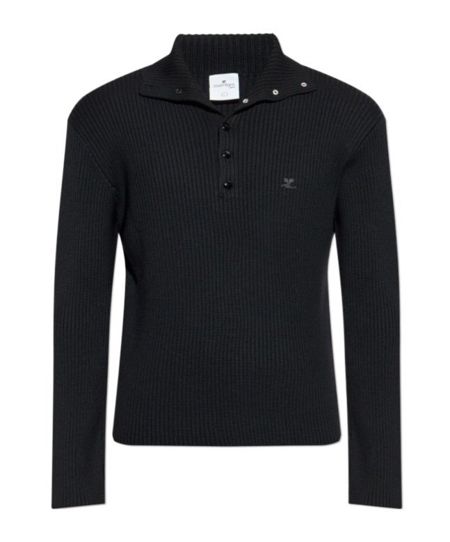 Courrèges Lapel Long Sleeve Sweater In Black