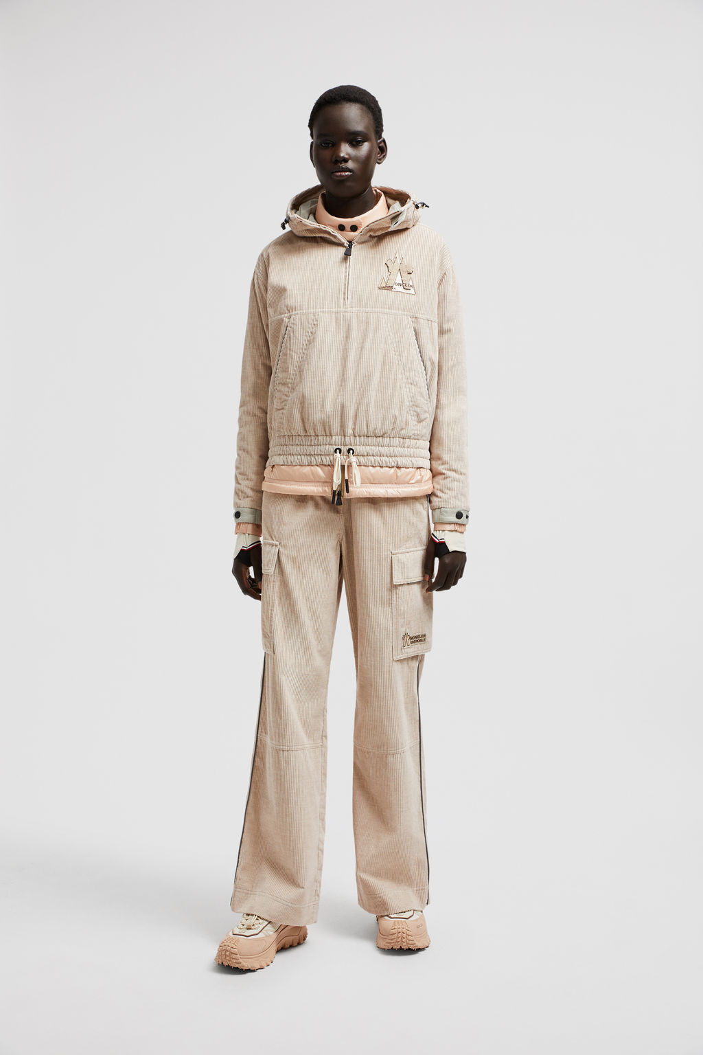 Moncler Logo-patch Trousers In Nude
