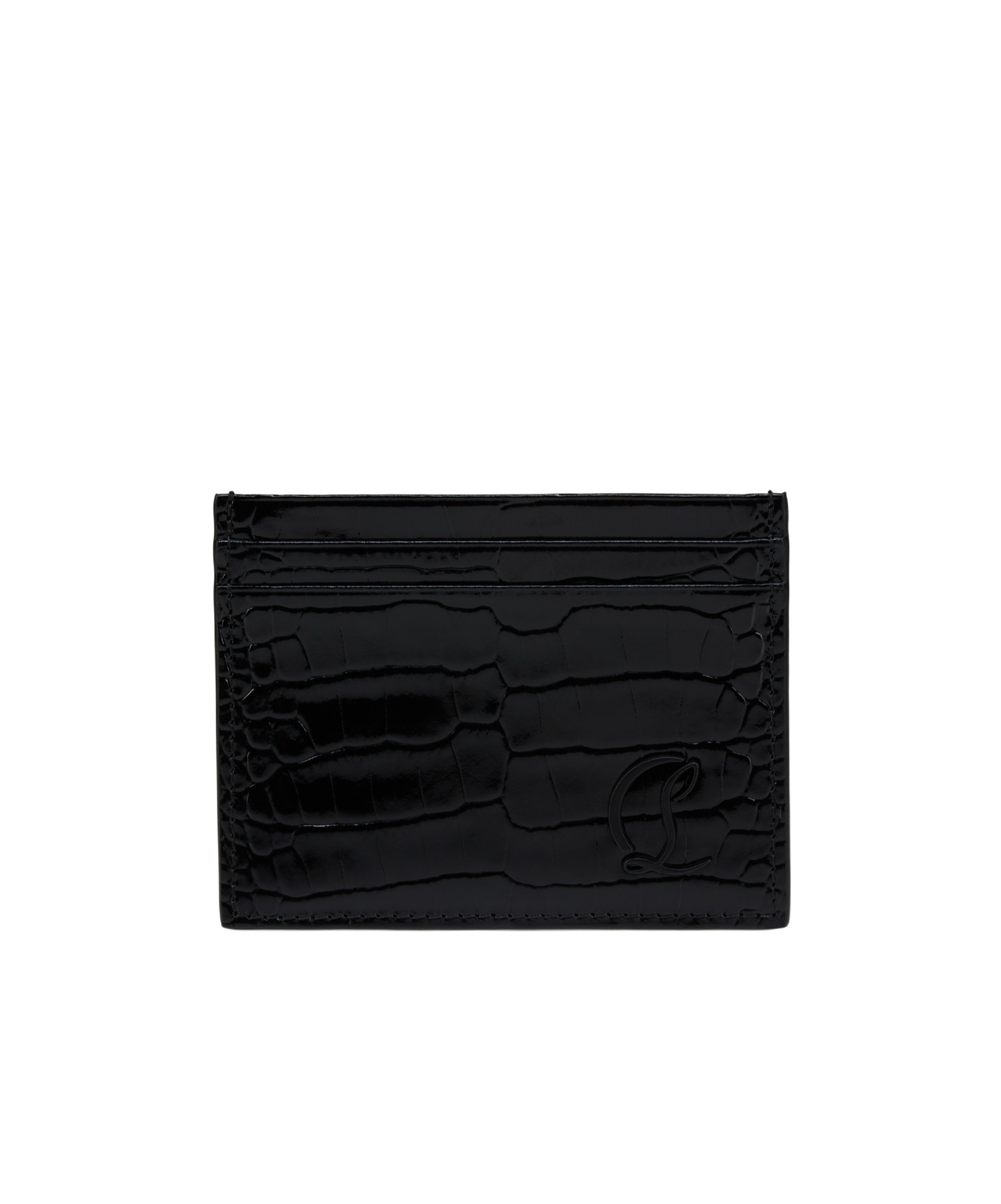 Christian Louboutin Mens Black Mooncrest Embossed Leather Card Holder In Black