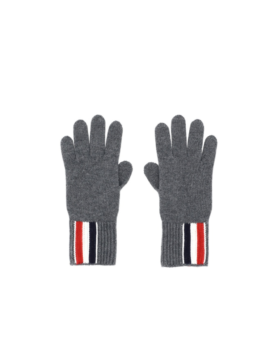 Thom Browne Grey Rib Cashmere Four Bar Gloves In Gray