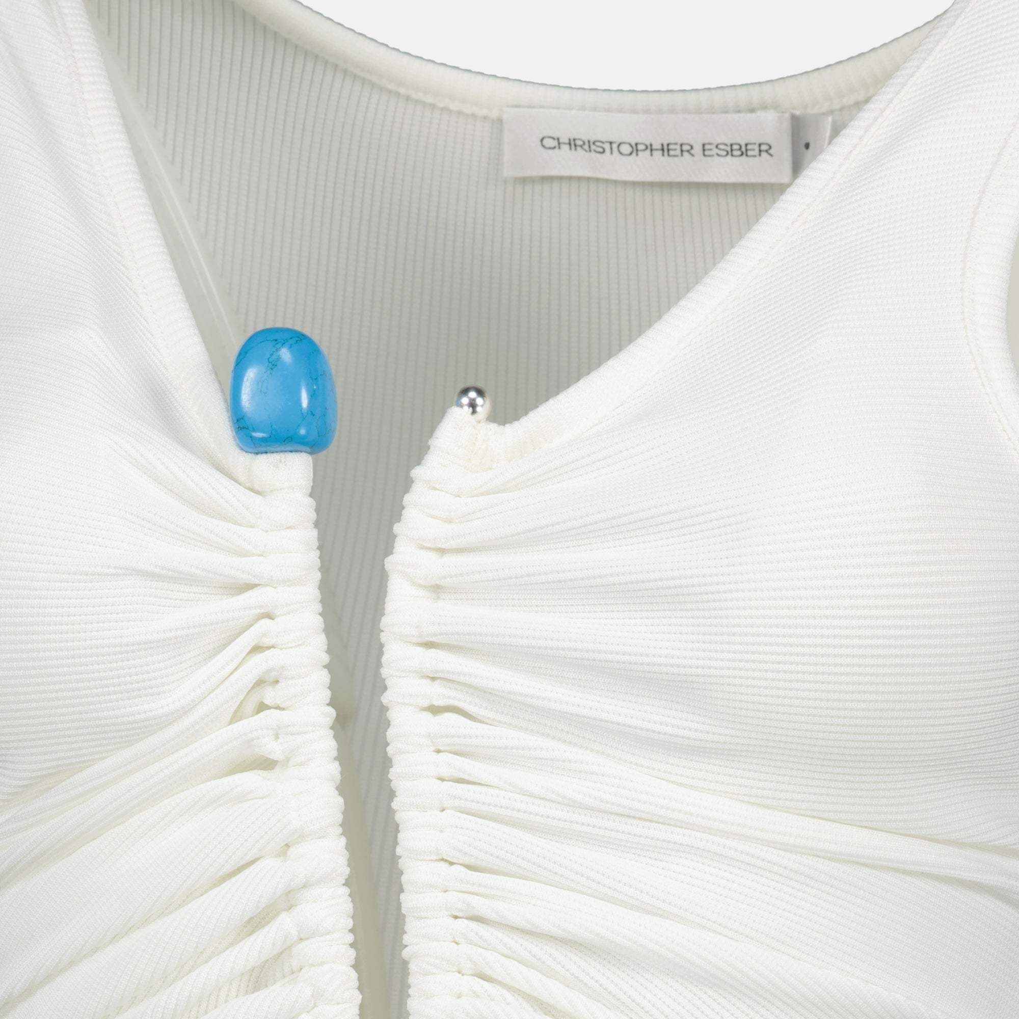 Christopher Esber Crystal Pin Embellished Jersey Tank Top In White