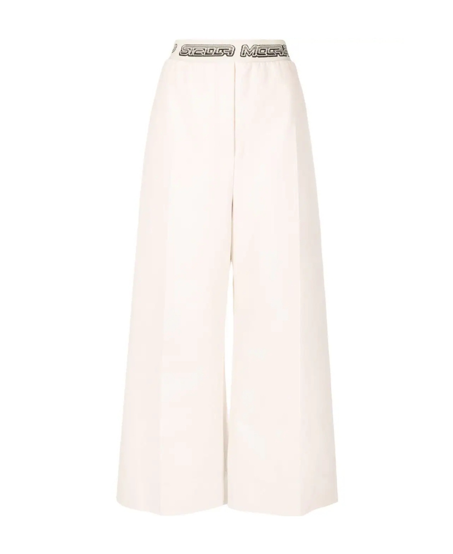 Stella Mccartney Logo Waistband Cropped Trousers In White