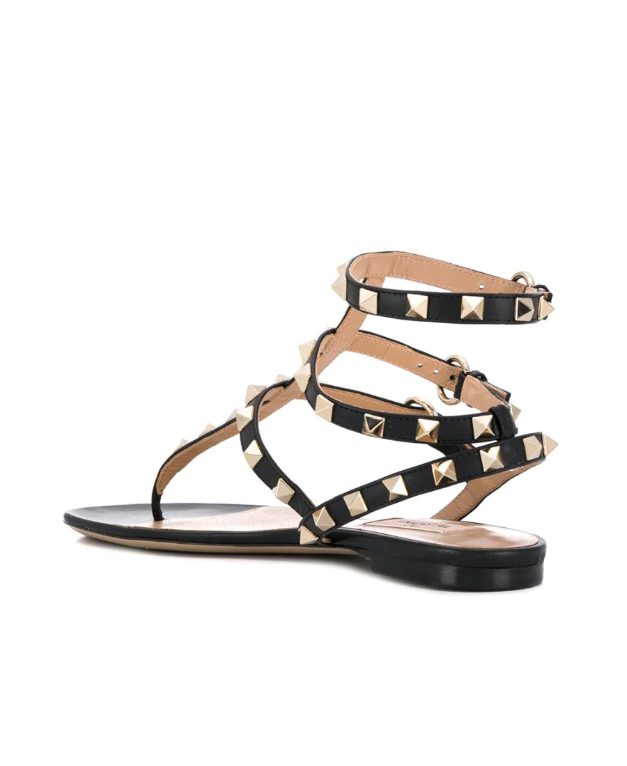 Valentino Rockstud Calfskin Flat Flip-flop Sandal In Black