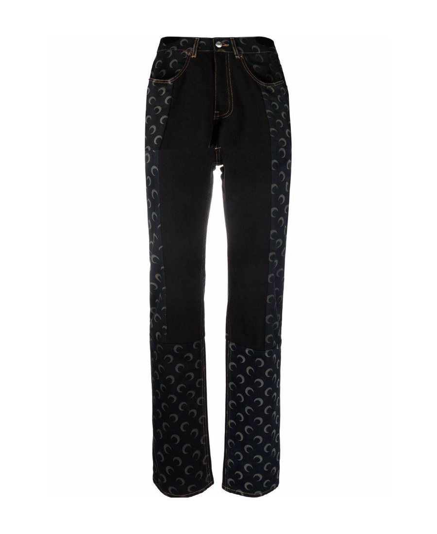 Marine Serre Printed Regenerated High-rise Slim Jeans In Black