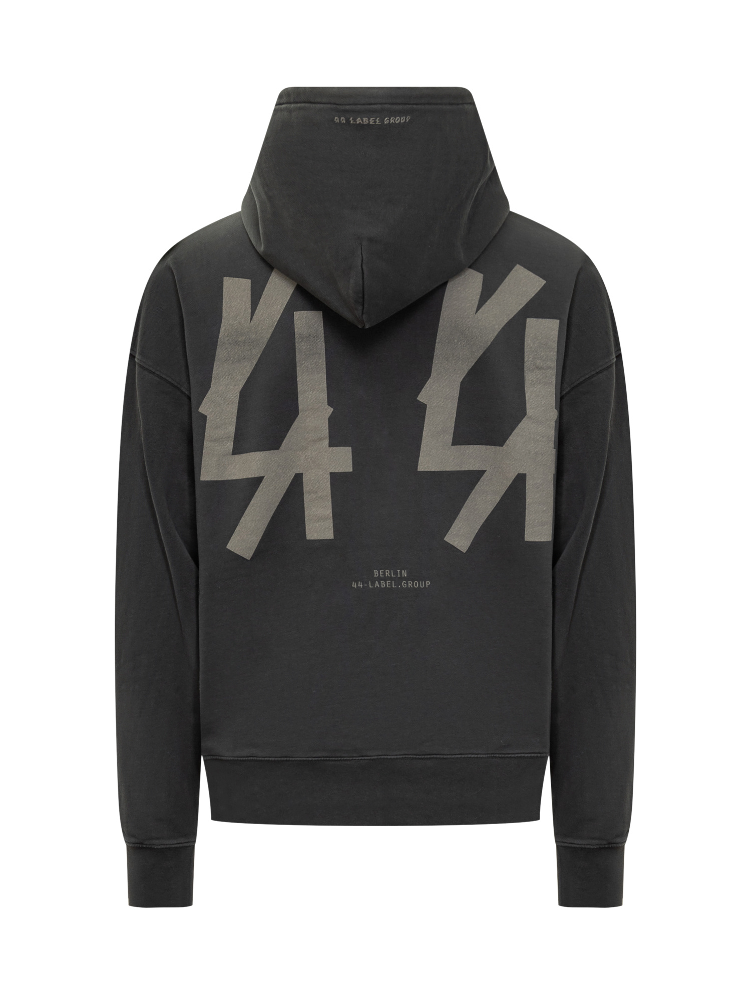 44 Label Group Relaxed Fit Black Cotton Hoodie With Bold Graphic Print In Black