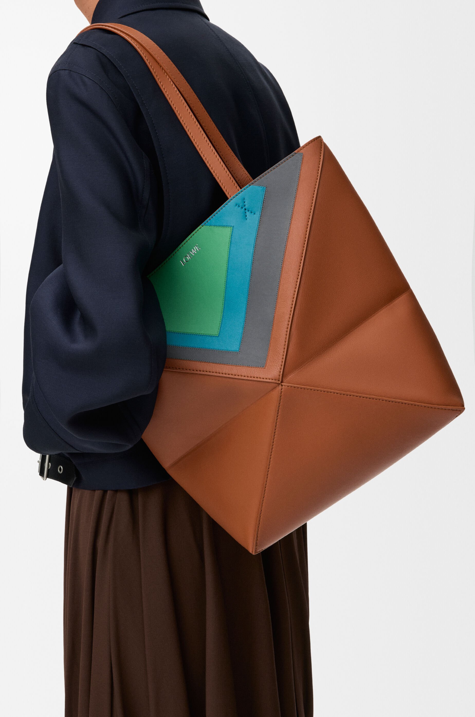 Loewe Puzzle Fold Convertible Medium Leather Tote In Multi