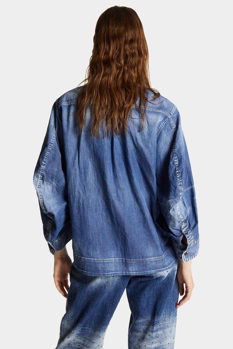 Dsquared2 Relaxed Fit Blue Denim-look Shirt With Modern Accents In Blue