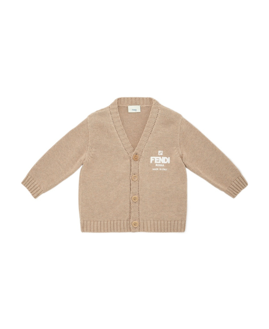 FENDI FENDI KIDS LOGO DETAILED V-NECK KNITTED CARDIGAN