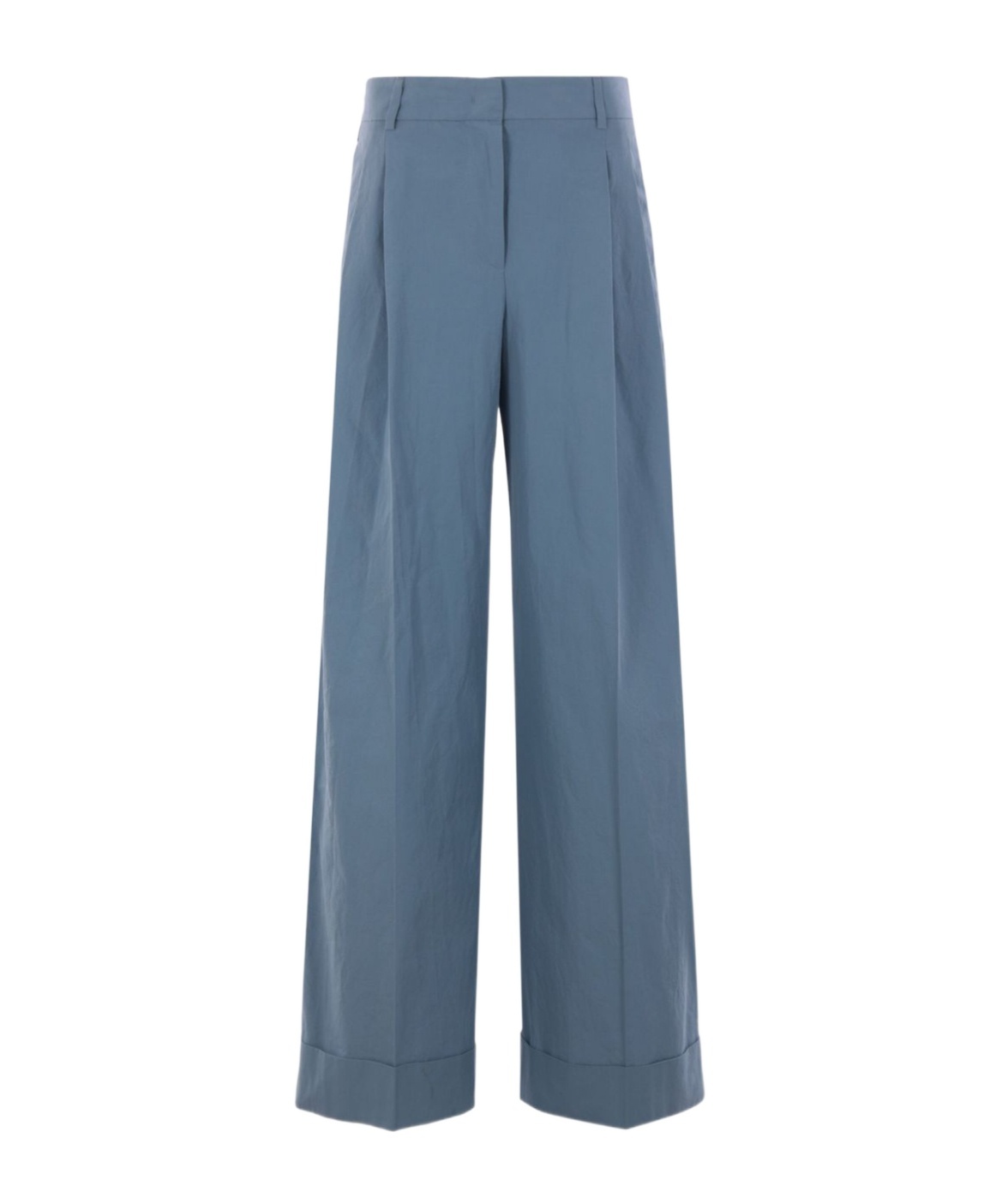 Shop Alberto Biani Wide-leg Trousers In Cotton In Dusty Blue