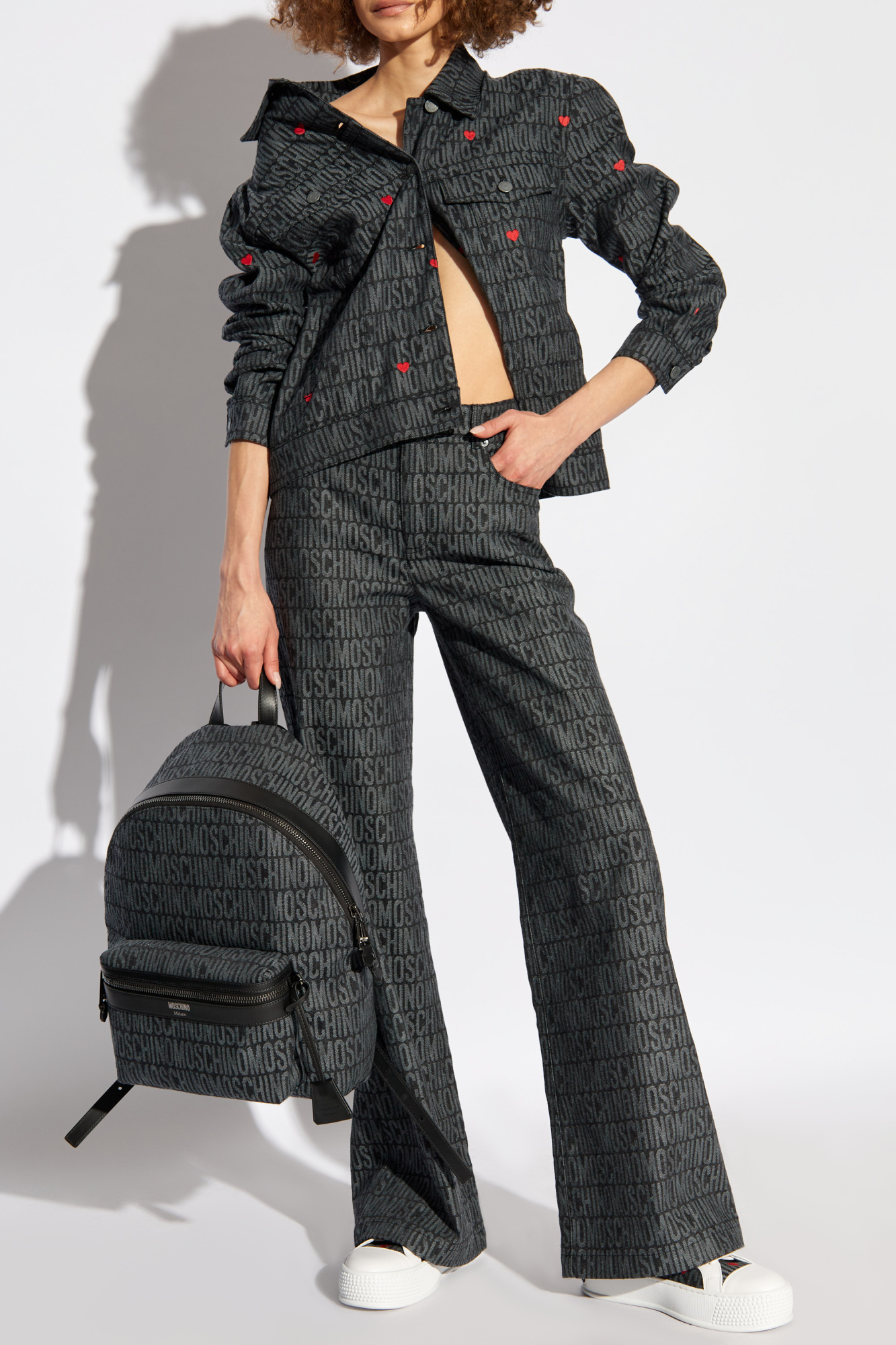 Moschino Monogram-jacquard Trousers In Black
